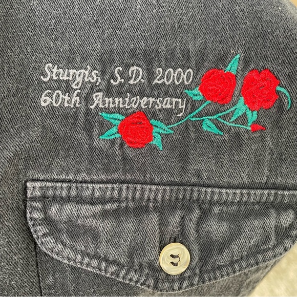 Vintage Sturgis 2000 60th Anniversary Black Hills M Denim Button Up Shirt Top - Picture 10 of 11